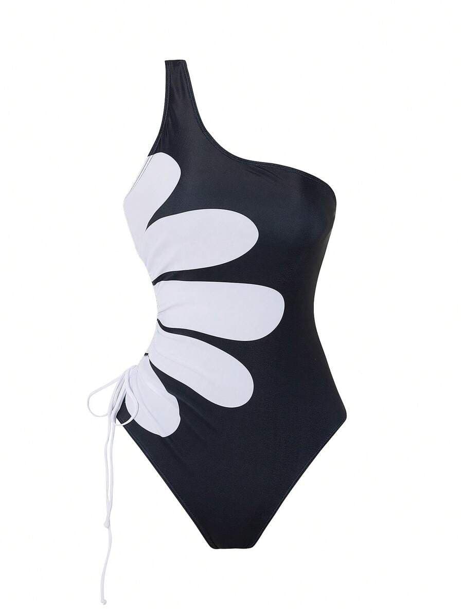 Swim Vcay – Traje de Baño Entero para Mujer con Estampado Lateral, Tirante Único y Diseño Ajustable