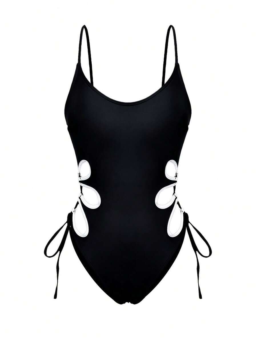 Traje de Baño Entero para Mujer con Diseño Hollow Out y Tirantes Finos – Estilo Sexy y Casual