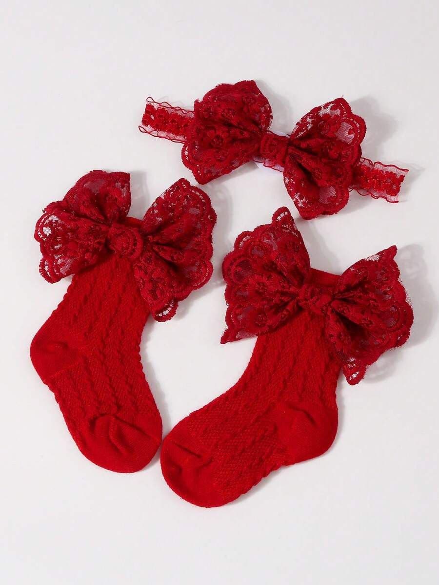 Set de 1 Diadema con Lazo de Princesa + 1 Par de Medias Transpirables con Lazo para Bebé – Regalo de Cumpleaños / San Valentín