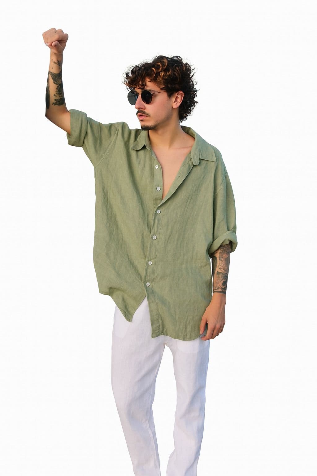 Camisa de Lino Italiano para Hombre – Verde Salvia