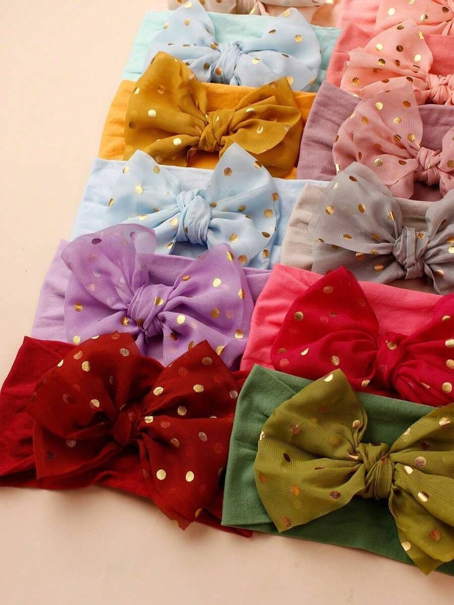 Set de 14 Cintas para Bebé con Lazo Metálico en Colores Sólidos