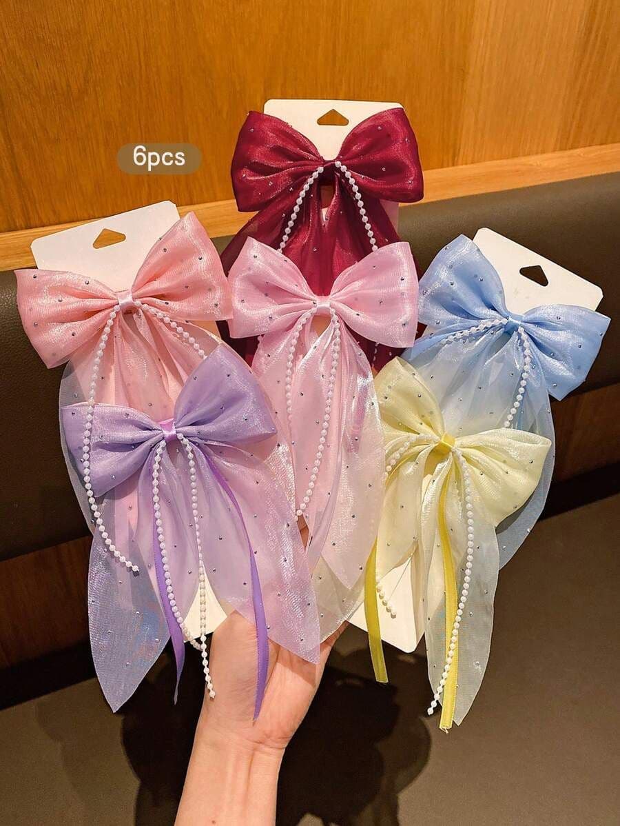 Set de 6 Ganchos para el Cabello con Lazos de Colores – Accesorios Adorables y Económicos para Uso Diario