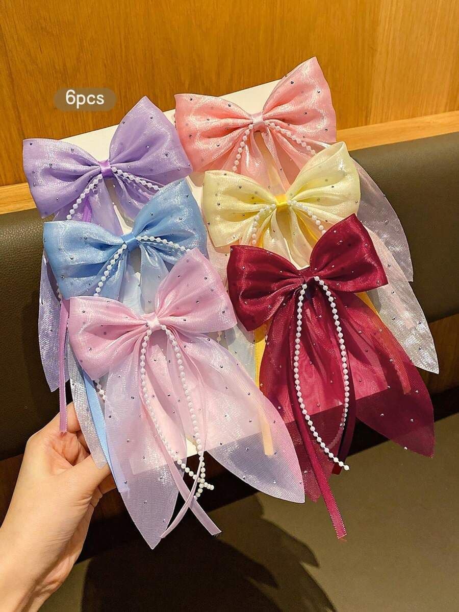 Set de 6 Ganchos para el Cabello con Lazos de Colores – Accesorios Adorables y Económicos para Uso Diario