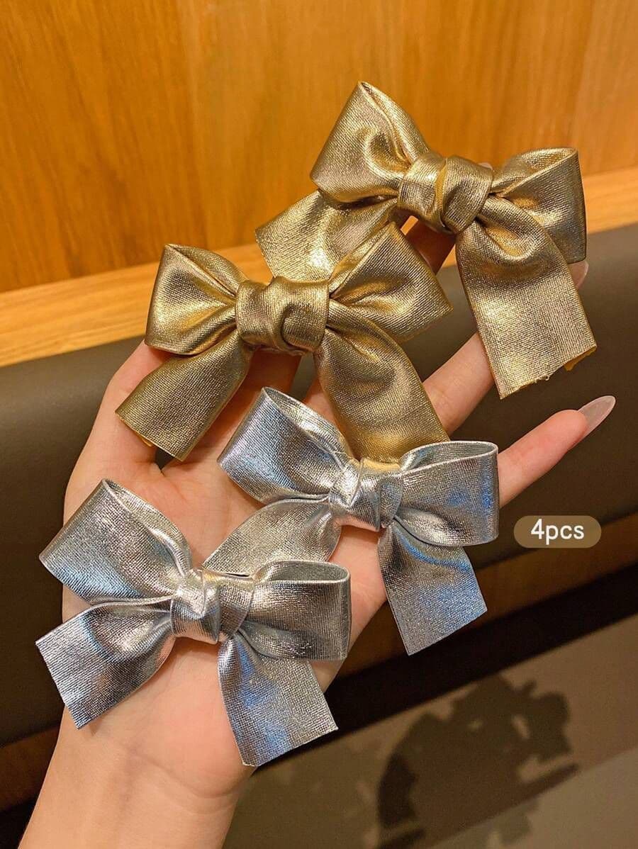 Set de 4 Ganchos para el Cabello con Lazo – Estilo Coreano Dulce y Casual para Uso Diario