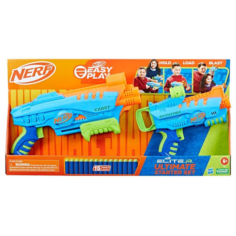 Nerf Elite Junior Ultimate Starter Set (Set de Inicio Definitivo), 2 Lanzadores, 15 Dardos Nerf Elite