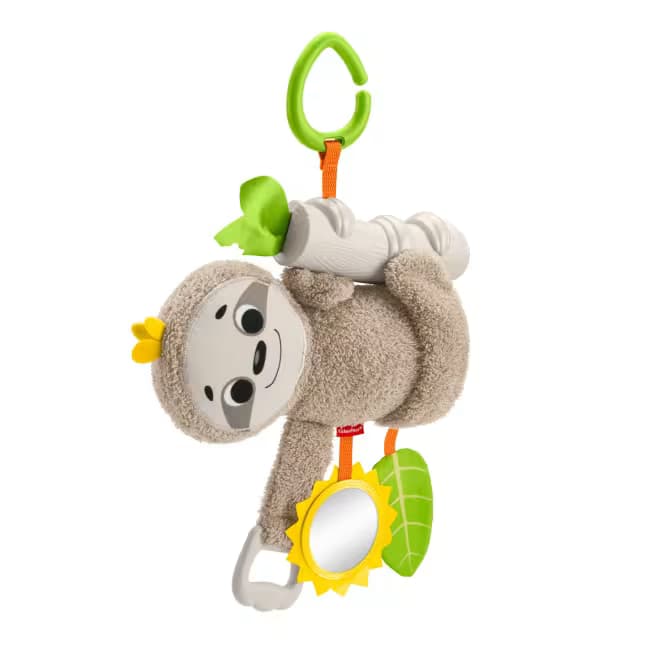 Juguete de Bebé Perezoso para Cochecito Fisher-Price Slow Much Fun con Detalles Sensoriales para Recién Nacidos