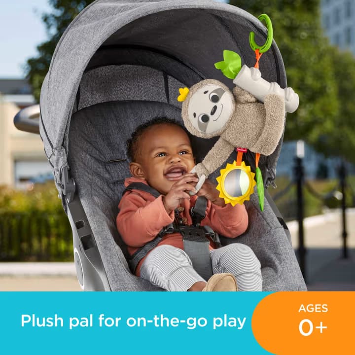 Juguete de Bebé Perezoso para Cochecito Fisher-Price Slow Much Fun con Detalles Sensoriales para Recién Nacidos
