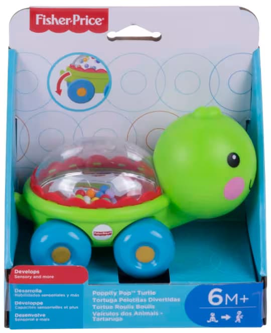 Vehículo de Empuje Fisher-Price Poppity Pop Turtle (Tortuga Poppity Pop) con Sonidos para el Juego de Gateo del Bebé