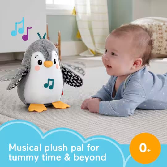 Juguete Musical de Peluche para el Tiempo Boca Abajo Fisher-Price, Pingüino Flap & Wobble (Aletea y Tambalea) para Recién Nacidos - Miniatura 3