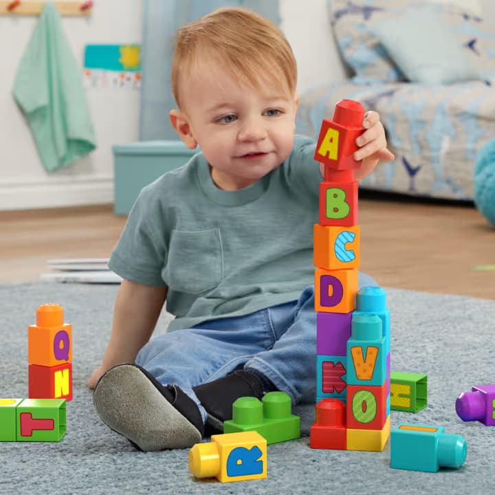 Bolsa de Bloques de Construcción ABC MEGA Bloks Fisher-Price con Almacenamiento (30 Piezas) Para Niños Pequeños