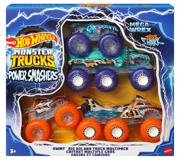 Paquete Múltiple (4 Camiones de Juguete) de Camiones de Juguete y Tráilers Power Smashers de Hot Wheels Monster Trucks
