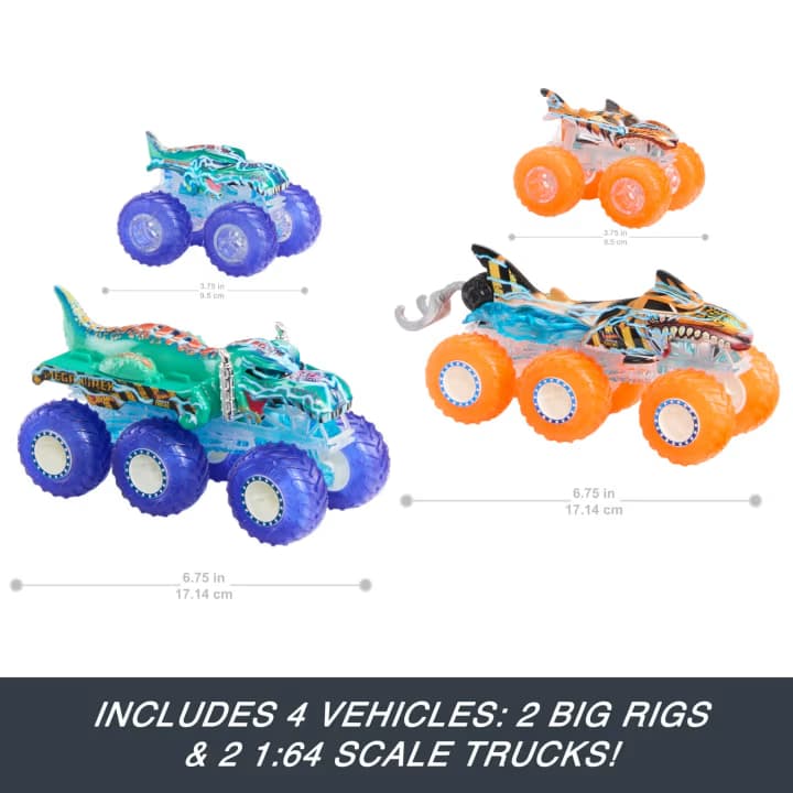 Paquete Múltiple (4 Camiones de Juguete) de Camiones de Juguete y Tráilers Power Smashers de Hot Wheels Monster Trucks