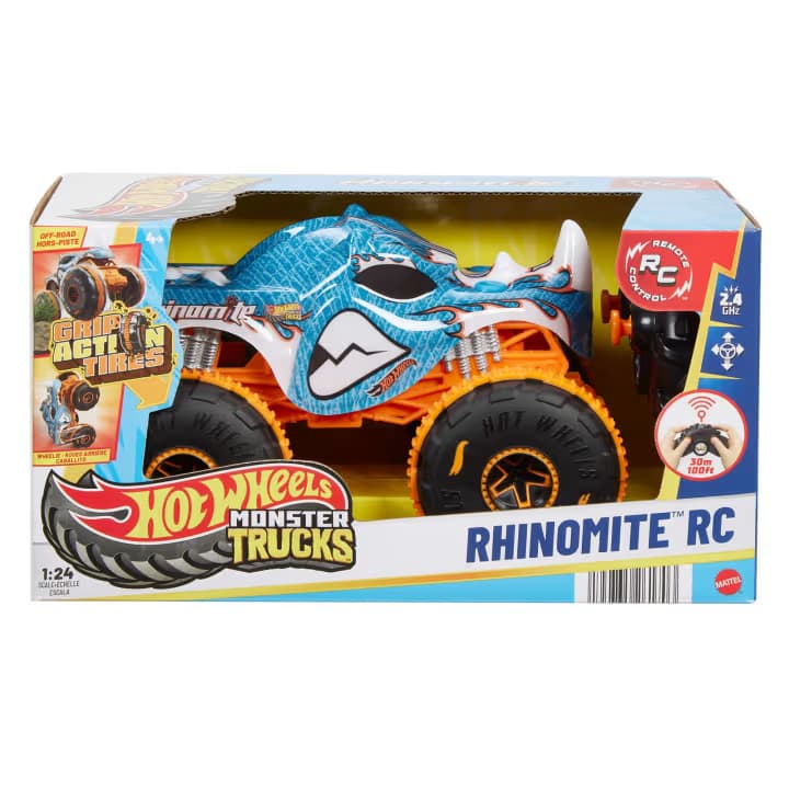 Camión de Juguete a Control Remoto Hot Wheels Monster Trucks Rhinomite a Escala 1:24