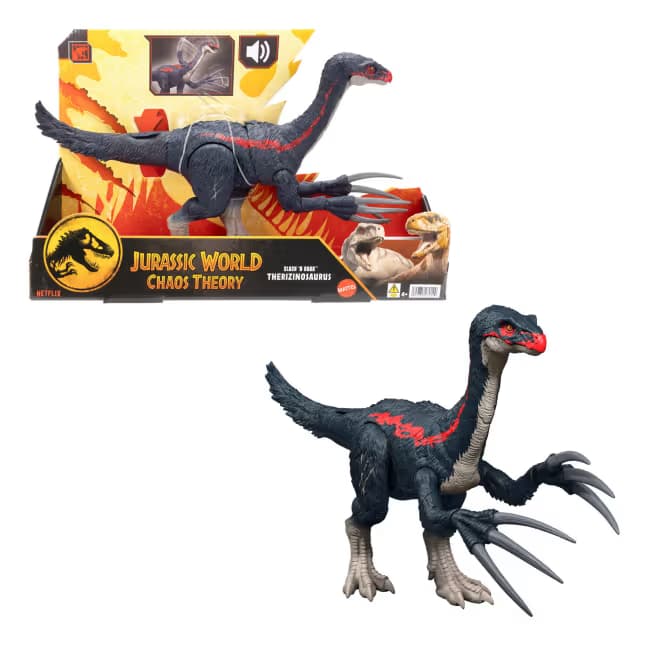 Figura de Dinosaurio Therizinosaurus Rugido y Corte Jurassic World, Juguete de Ataque y Sonido, Teoría del Caos
