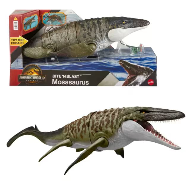 Figura de Acción Mosasaurus Mordida y Explosión Jurassic World Rebirth y Mini Dilophosaurus, Juguete de Dinosaurio
