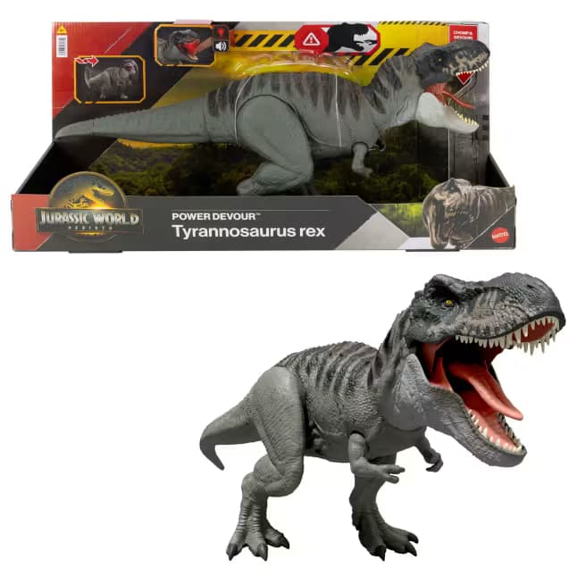 Figura de Dinosaurio Tyrannosaurus Rex Devorador de Poder Jurassic World Rebirth, Luces y Sonido de Masticación Constante