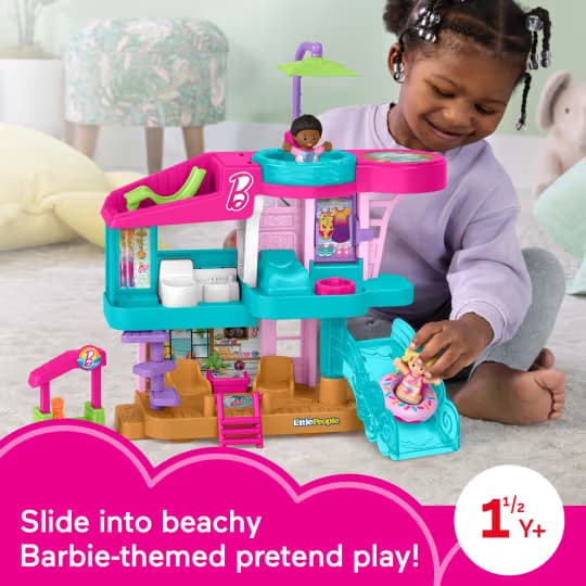 Set de Juego Casa de Playa Barbie Little People Fisher-Price con Figuras y Accesorios para Niños Pequeños