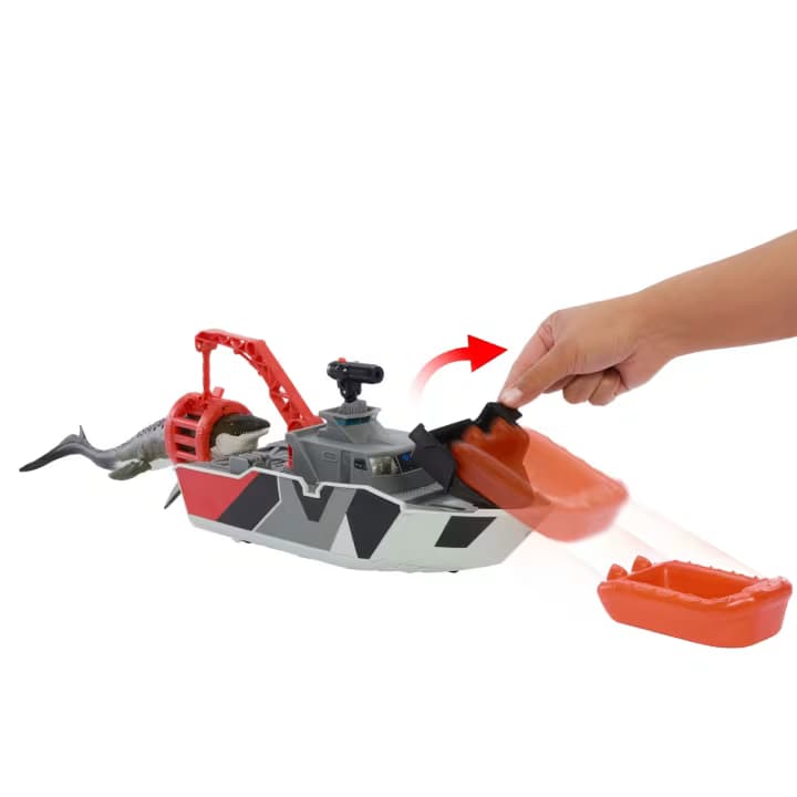 Pista de Juego Barco de Acción de Rescate Mosasaurus Matchbox Jurassic World con Barco, Dino, Coche de Juguete y Misiles - Miniatura 3