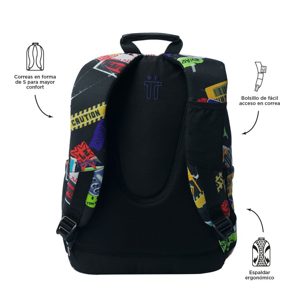 Morral Escolar Porta PC 14" Acuarela - Negro Estampado - Miniatura 4