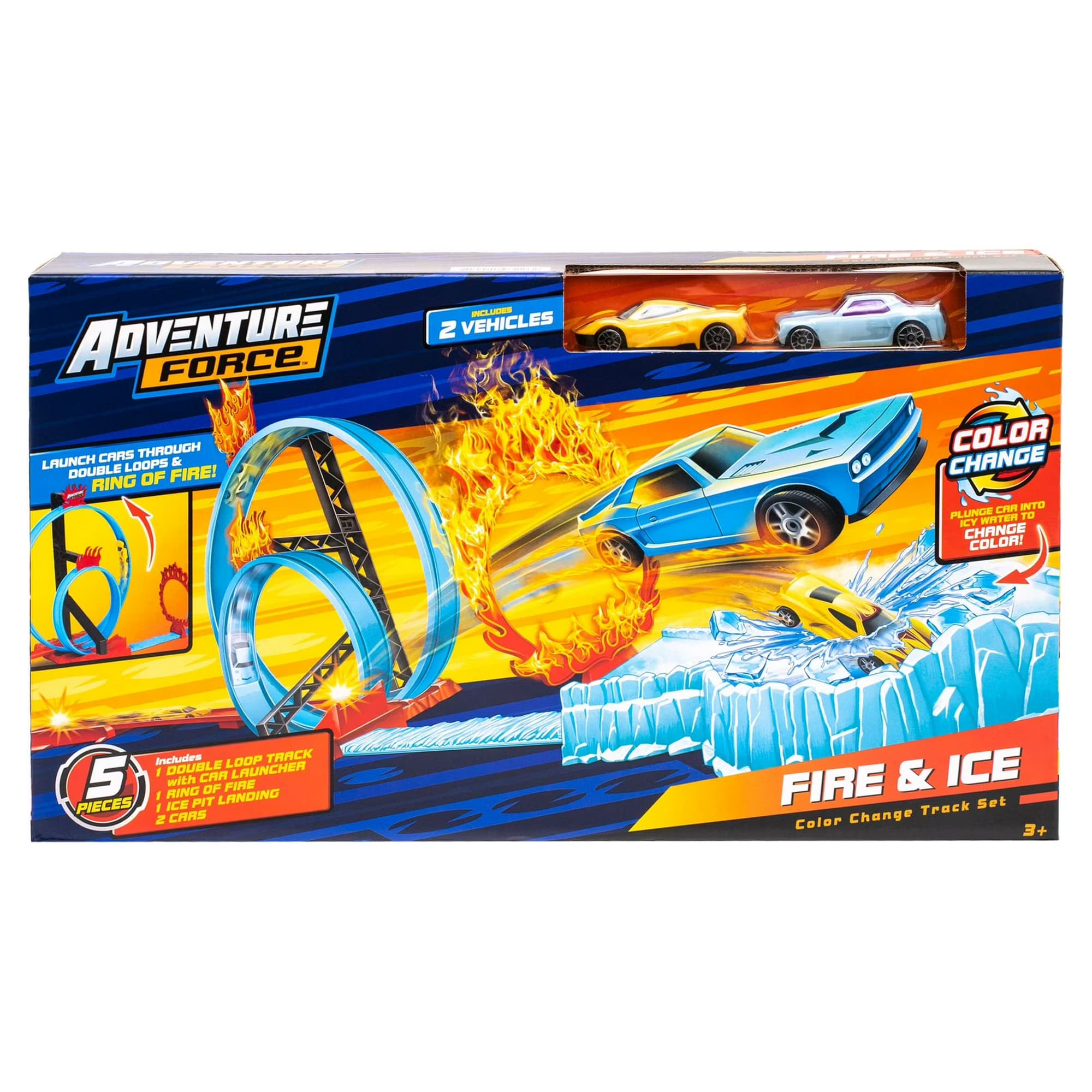 Set de Pista de Cambio de Color Adventure Force Fire and Ice, Incluye 2 Coches