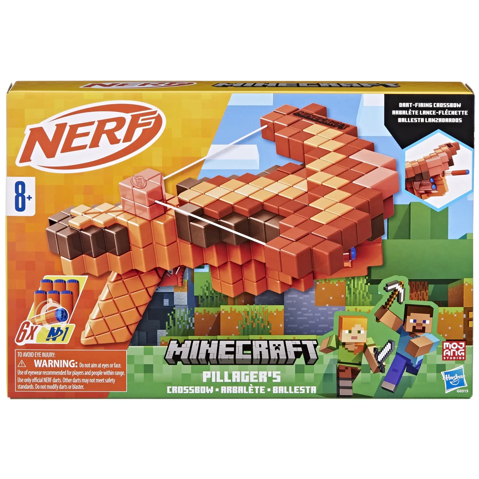 Ballesta Saqueador Nerf Minecraft, Lanza Dardos con 6 Dardos N1, Edades 8+