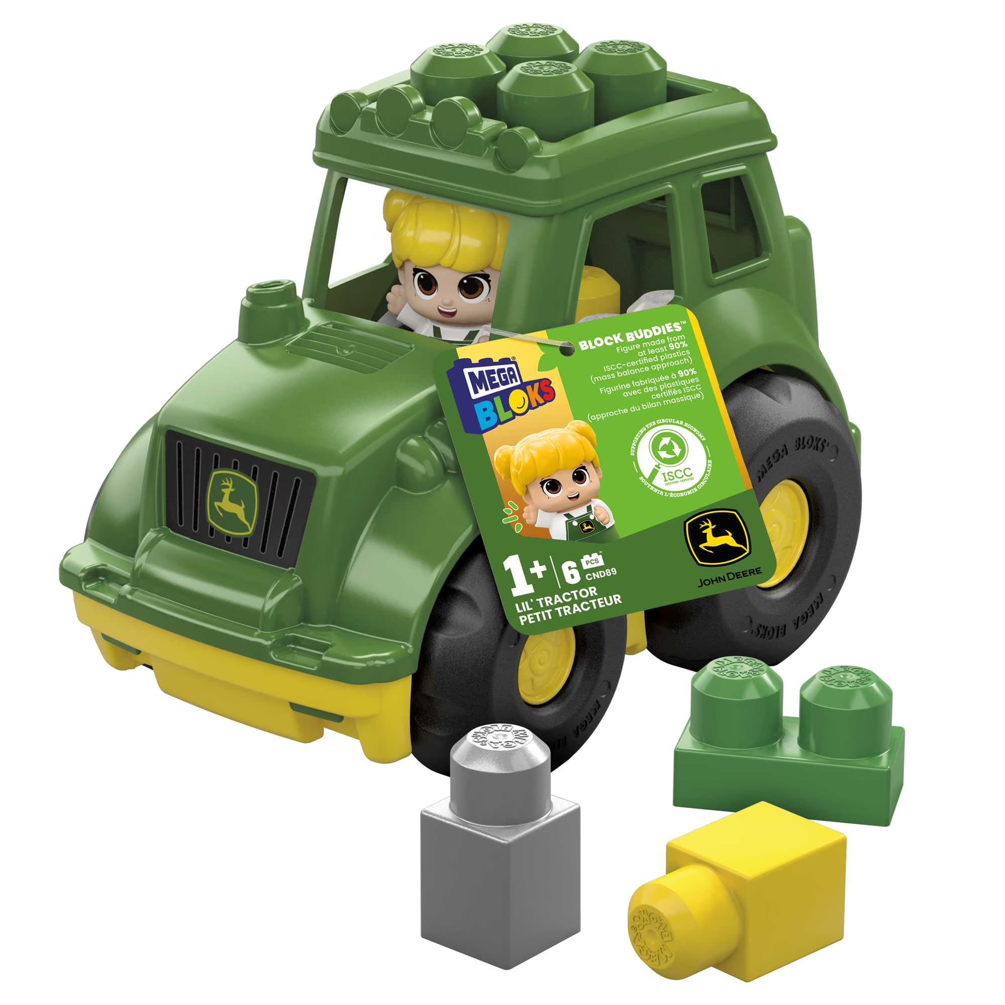 Bloques de Construcción MEGA BLOKS John Deere (6 Piezas) con Tractor y Almacenamiento, 1 Figura