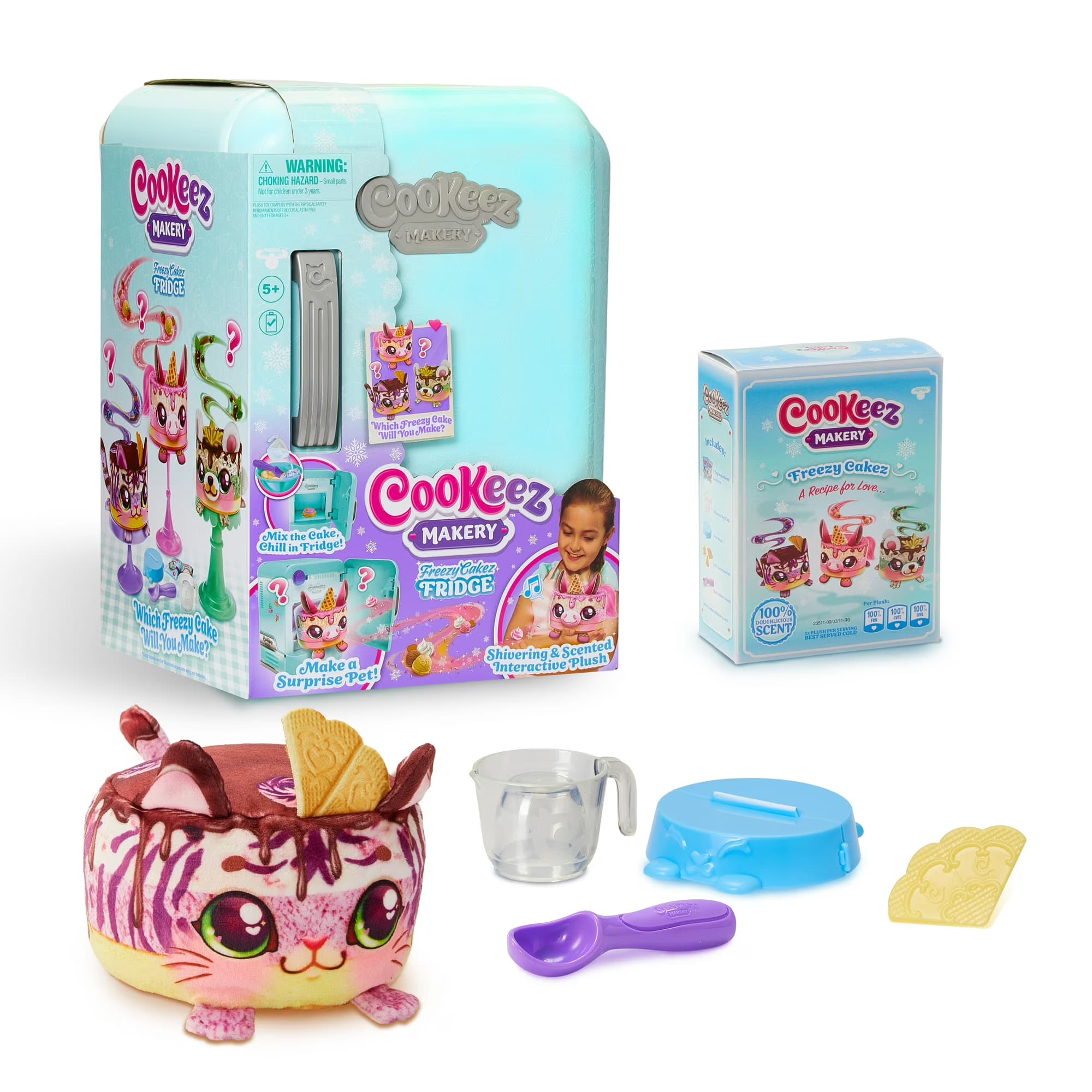 Cookeez Makery Freezy Cakez. ¡Mezcla y Decora a tu Mejor Amigo de Felpa! Asómbrate Cuando Salga un Amigo de Felpa Interactivo, Tembloroso y Perfumado. Edades 5+