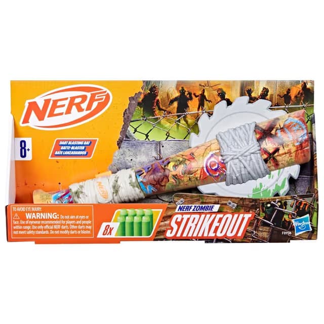 Lanzador de Dardos Nerf Zombie Strikeout, 8 Dardos Nerf Elite, Hoja de Espuma, Juegos al Aire Libre