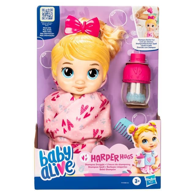 Muñeca Bebé Harper Hugs Baby Alive Shampoo Snuggle, Pelo Rubio, Muñeca de Agua