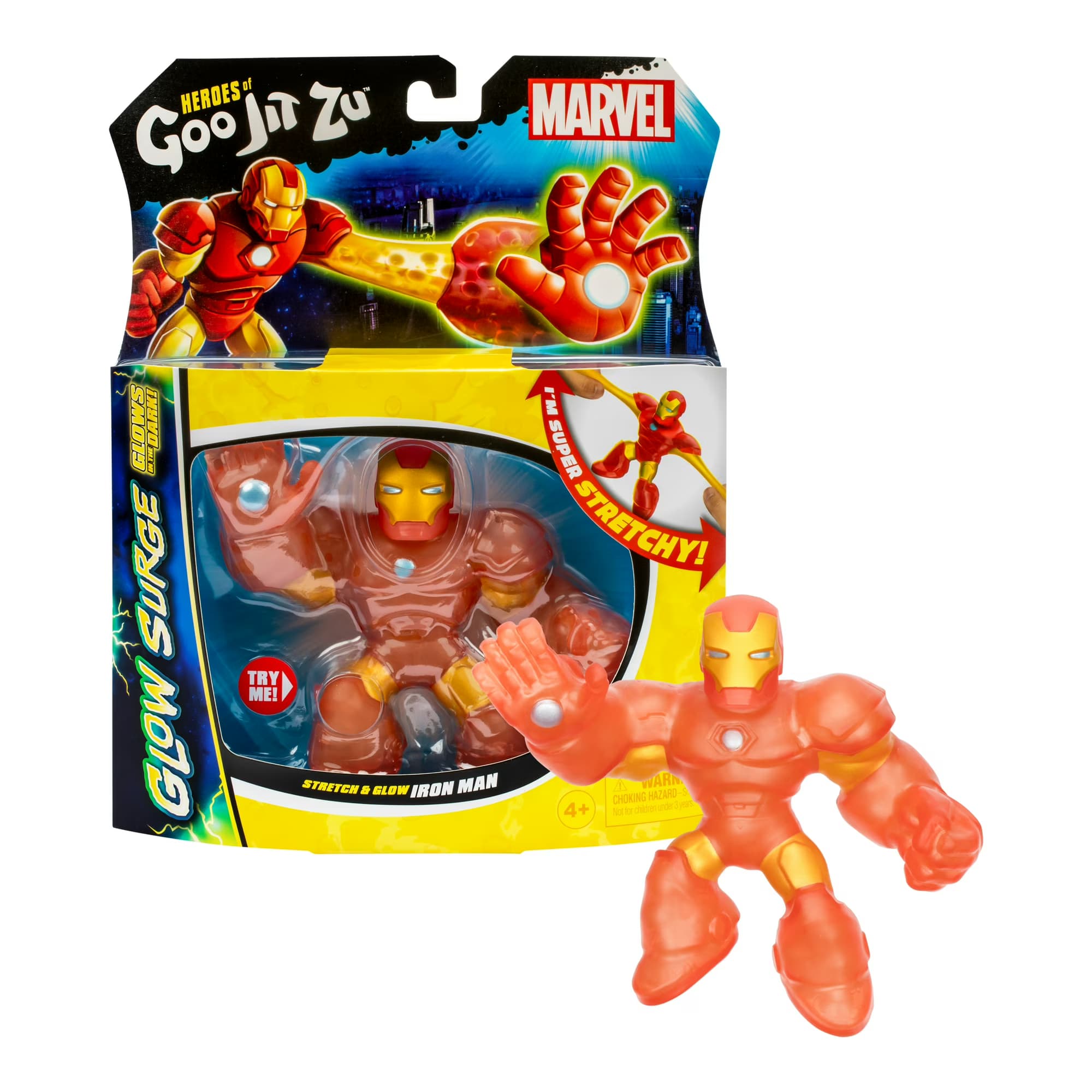 Figura de Acción Heroes of Goo Jit Zu GLOW SURGE Iron Man, Héroe Elástico Relleno de Goo