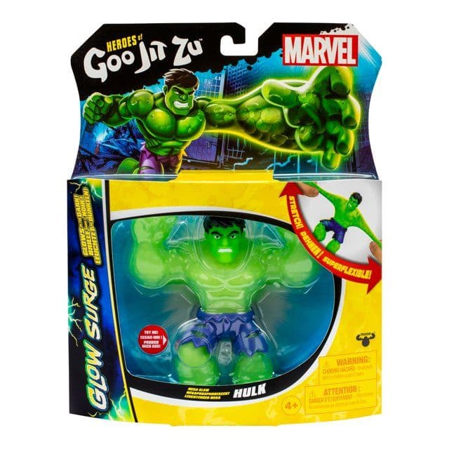 Figura de Acción Heroes of Goo Jit Zu GLOW SURGE Mega Hulk, Superhéroe Súper Elástico Relleno de Goo