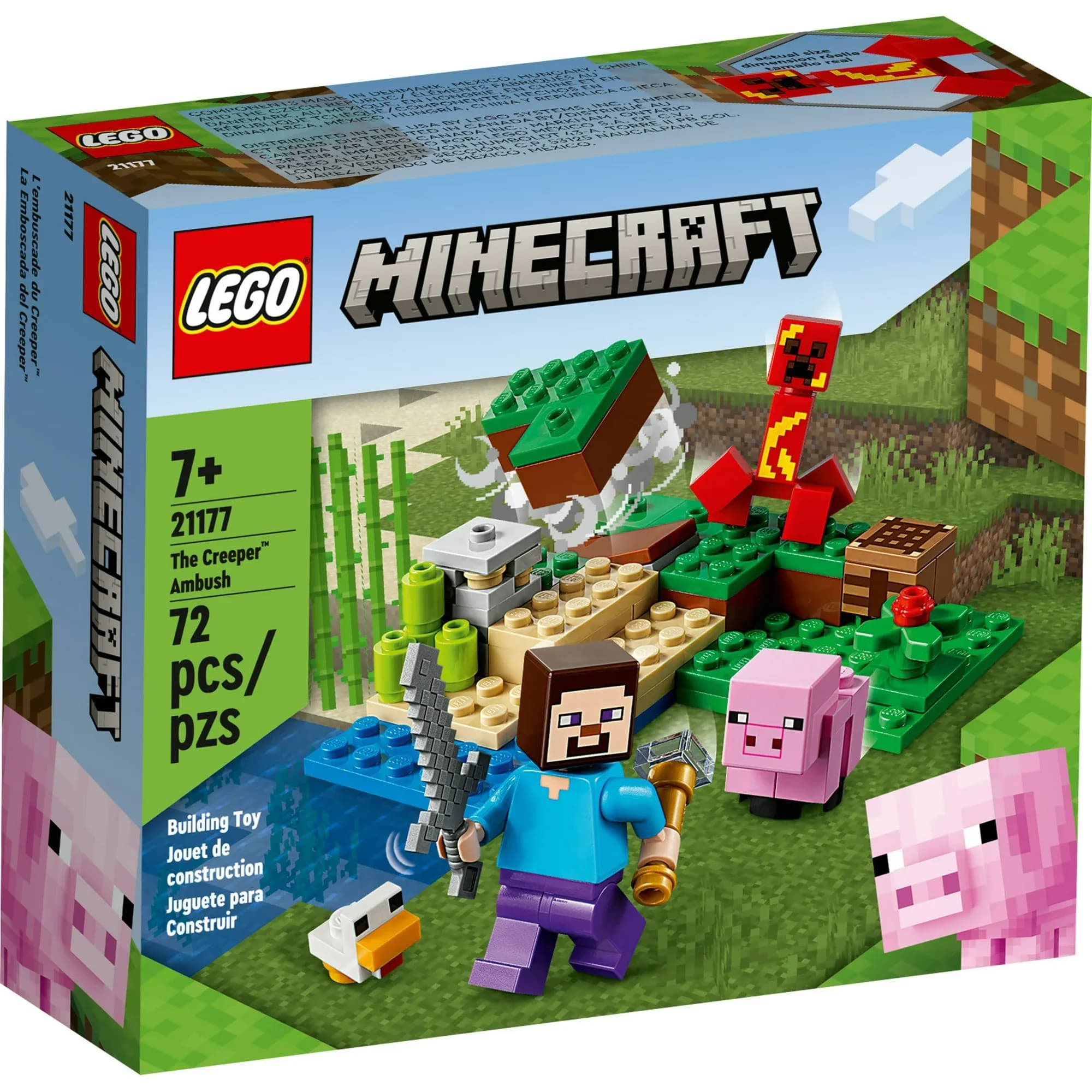 LEGO Minecraft La Emboscada del Creeper (21177), Juguete de Construcción y Juego de Simulación de Batalla Zombie, Edades 7+