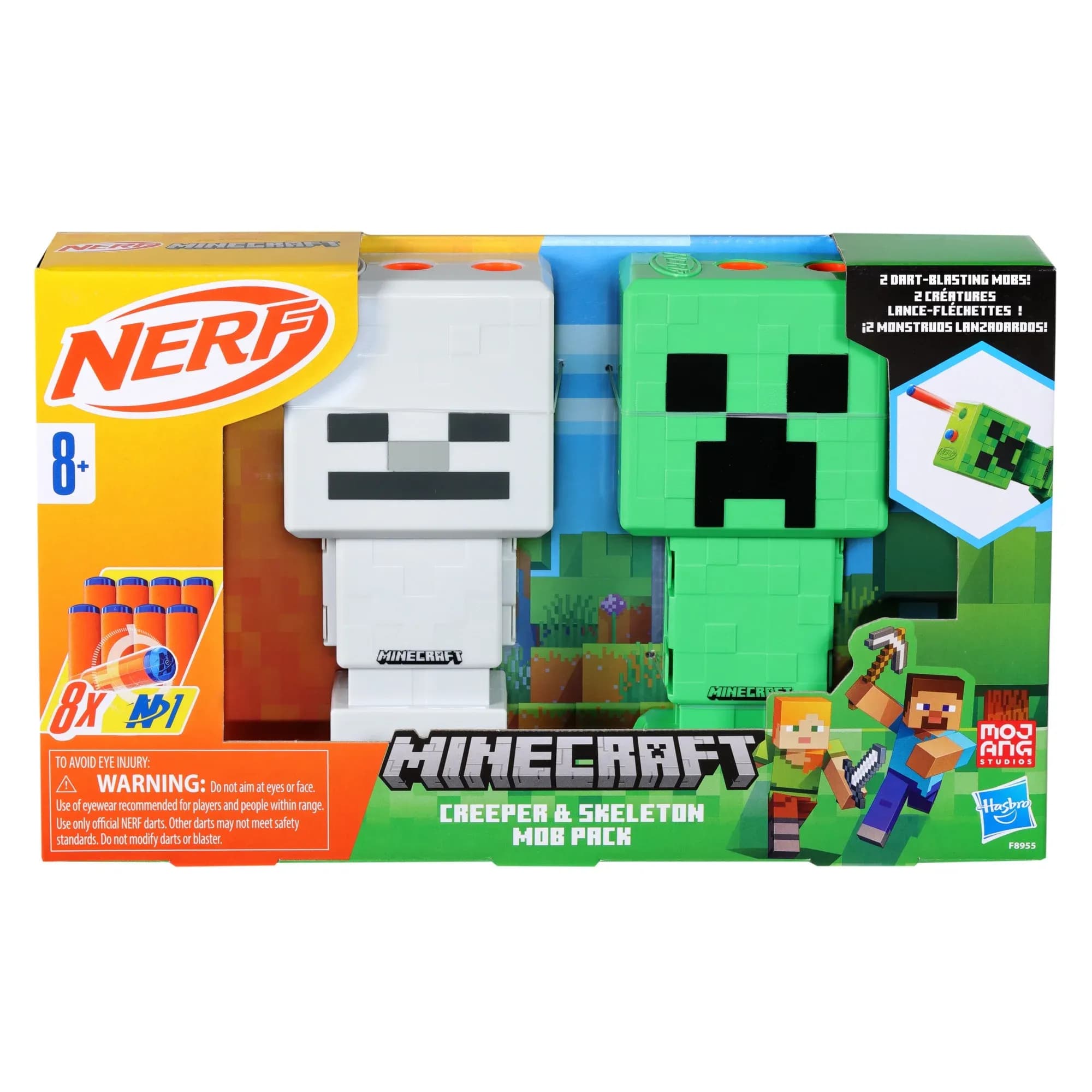 Pack de 2 Pistolas Nerf Minecraft Creeper & Skeleton Mob, Regalo para Niños