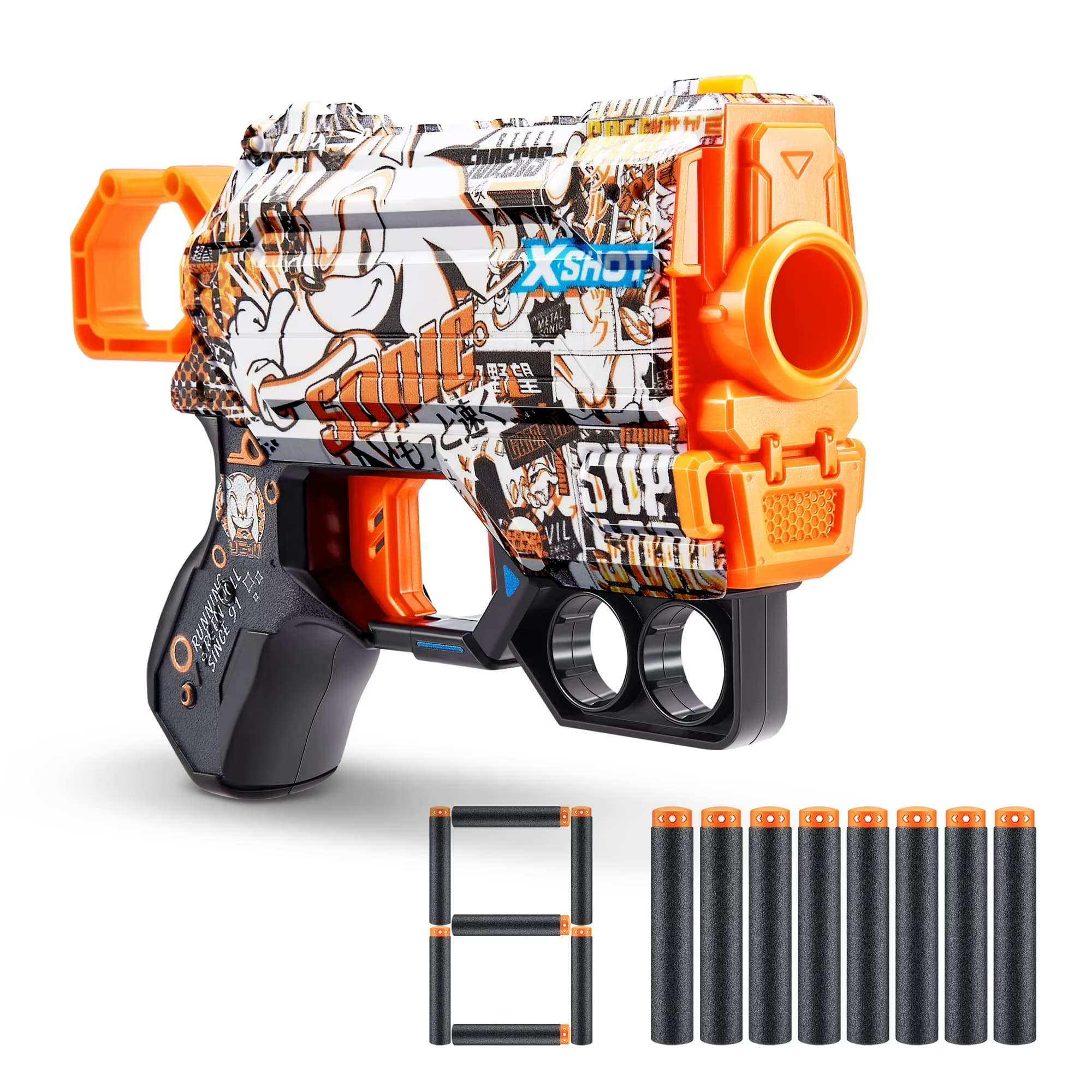 Pistola XSHOT Skins Menace - Skin Retro Sonic (8 Dardos) de ZURU, Juguete Exterior