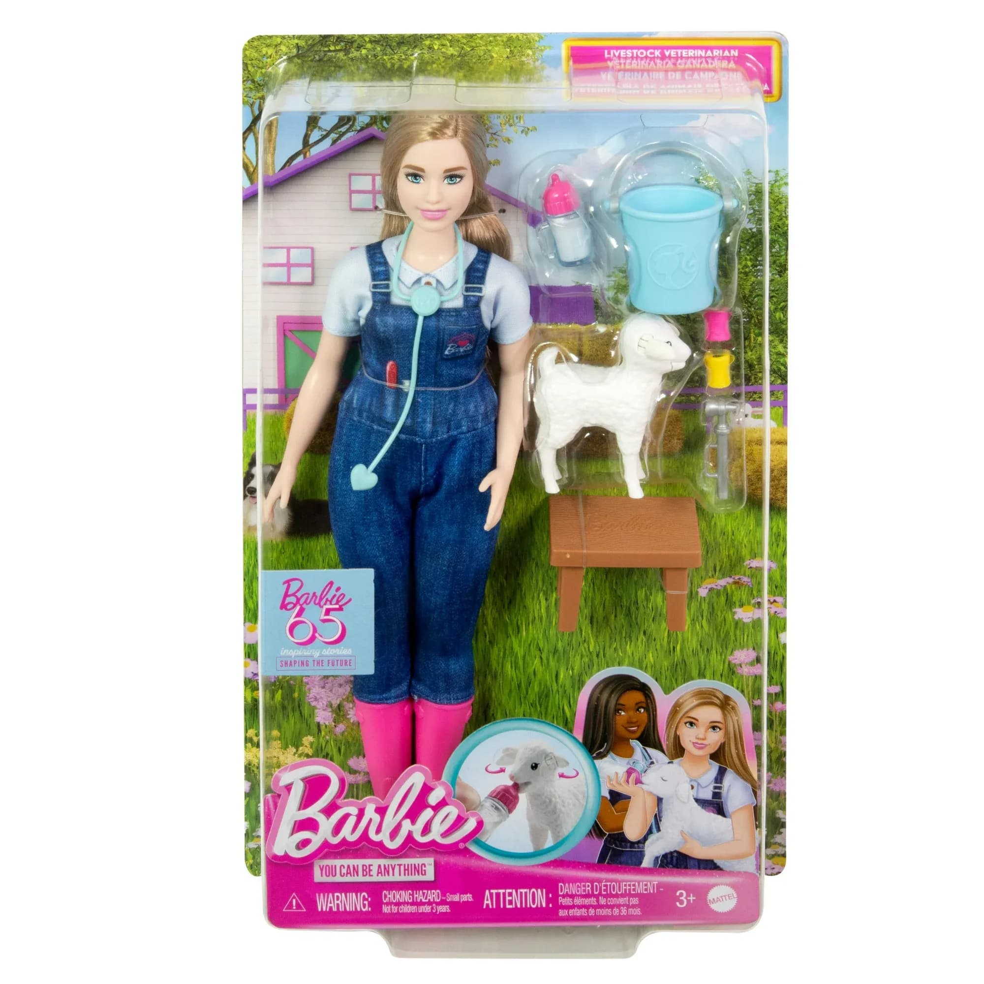 Muñeca Barbie Veterinaria de Granja 65º Aniversario y 10 Accesorios (28.8 cm)