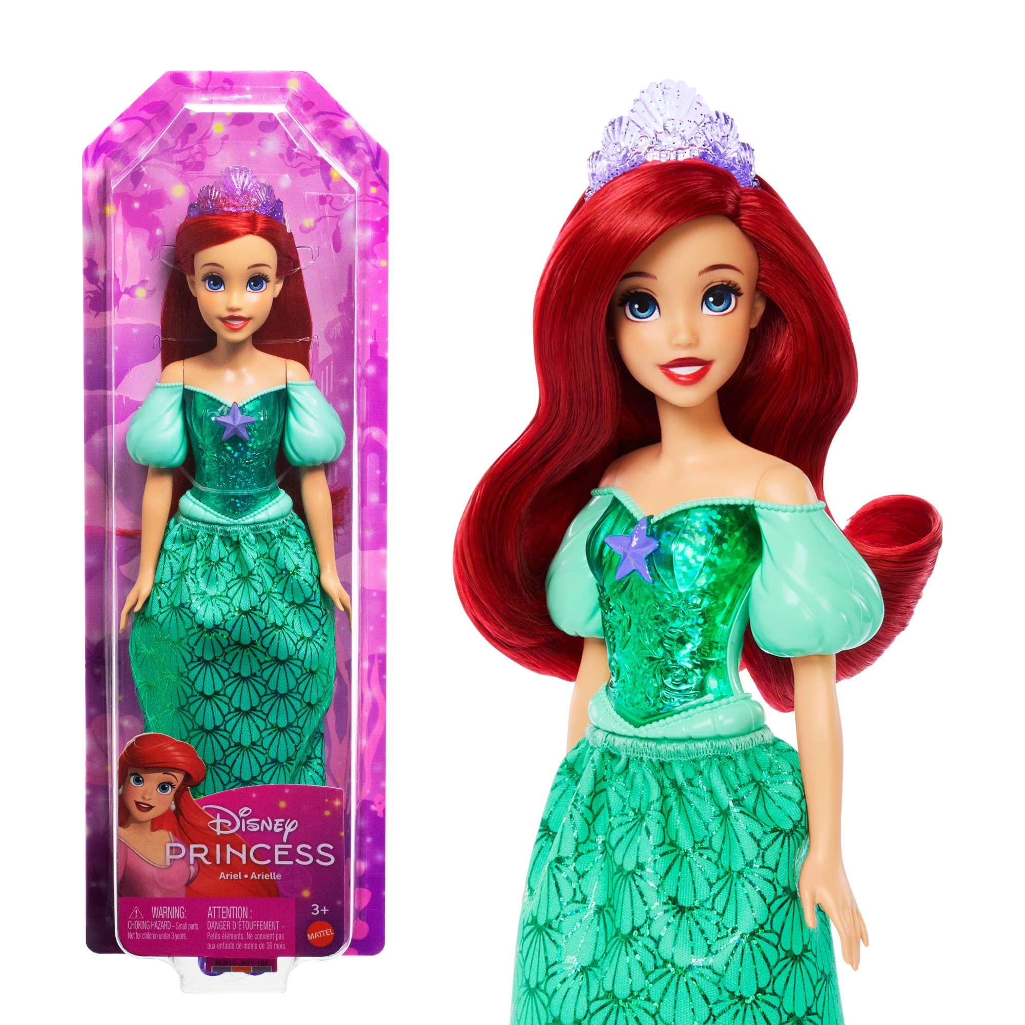 Muñeca Disney Princess Ariel – Cabello Rojo, Ojos Azules y Tiara – Estilo Brillante