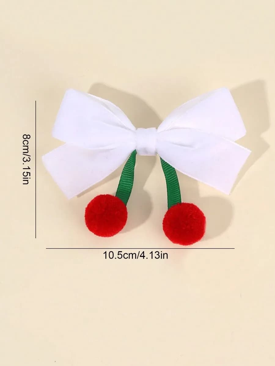 Lazos Blancos de Terciopelo para Niñas – Ganchos con Lazo Blanco y Borlas de Cereza, Accesorio Adorable para el Cabello