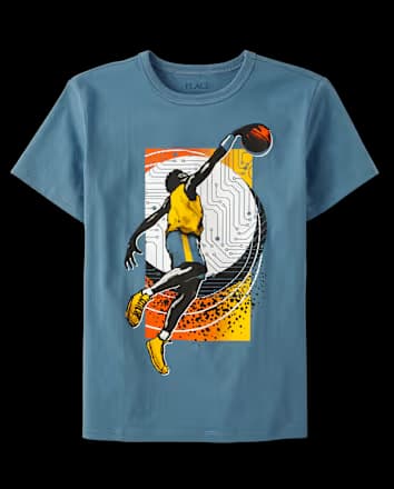 The Childrens Place Camiseta Gráfica de Baloncesto para Niño – Azul Tallas XS–XL