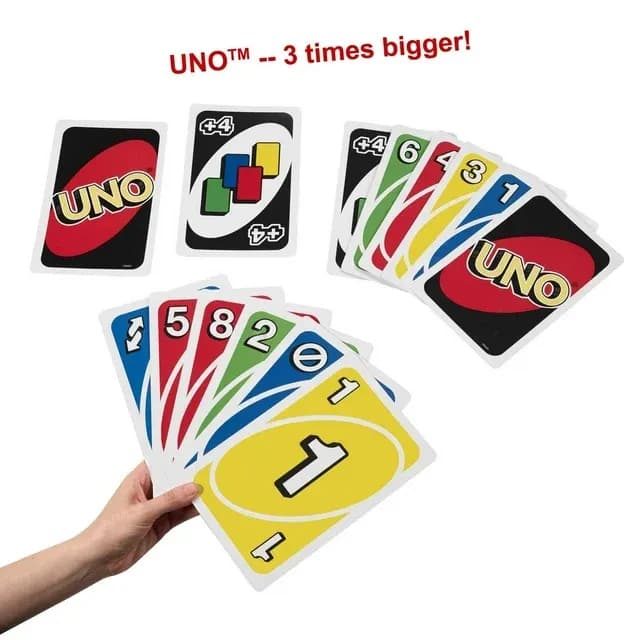 Juego de Cartas UNO Gigante para Niños, Adultos y Noche Familiar, 108 Cartas de Tamaño Extra Grande para 2-10 Jugadores
