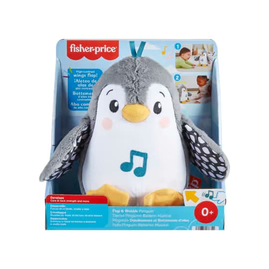 Juguete Musical de Peluche para el Tiempo Boca Abajo Fisher-Price, Pingüino Flap & Wobble (Aletea y Tambalea) para Recién Nacidos