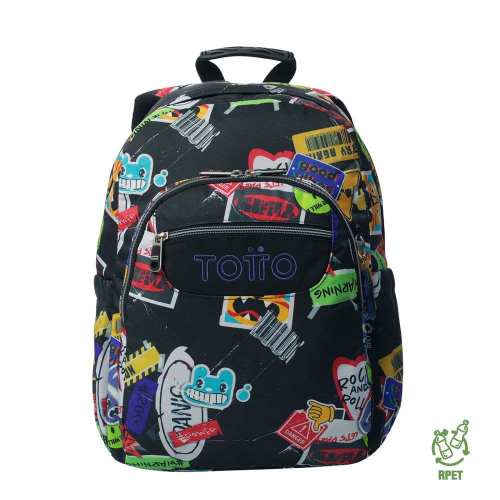 Morral Escolar Porta PC 14" Acuarela - Negro Estampado