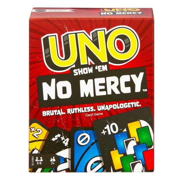 Juego de Cartas UNO Show ‘em No Mercy (No Tengas Piedad) para Niños, Adultos y Noche Familiar, Fiestas y Viajes