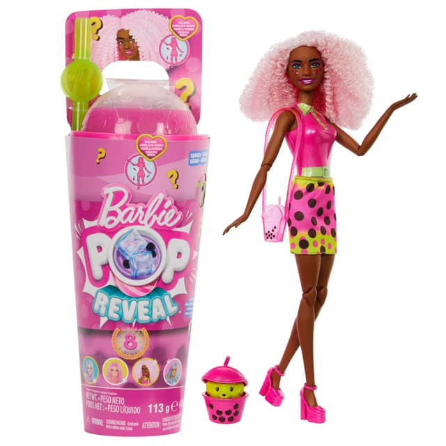 Muñeca y Accesorios Barbie Pop Reveal Berry Bliss Serie Té de Boba con 8 Sorpresas (Estilos Varían)