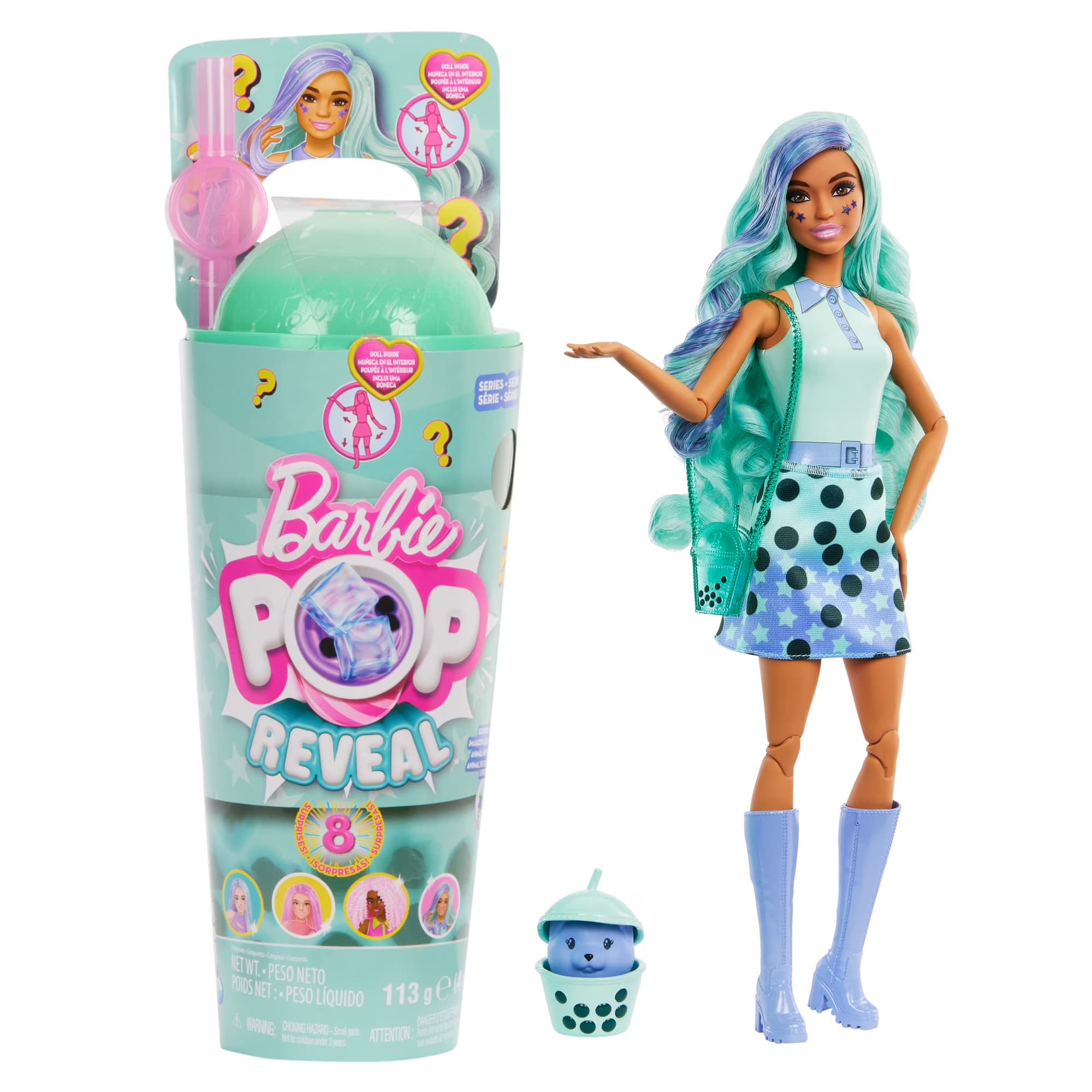 Muñeca y Accesorios Barbie Pop Reveal Serie Té de Boba con 8 Sorpresas (Estilos Pueden Variar)