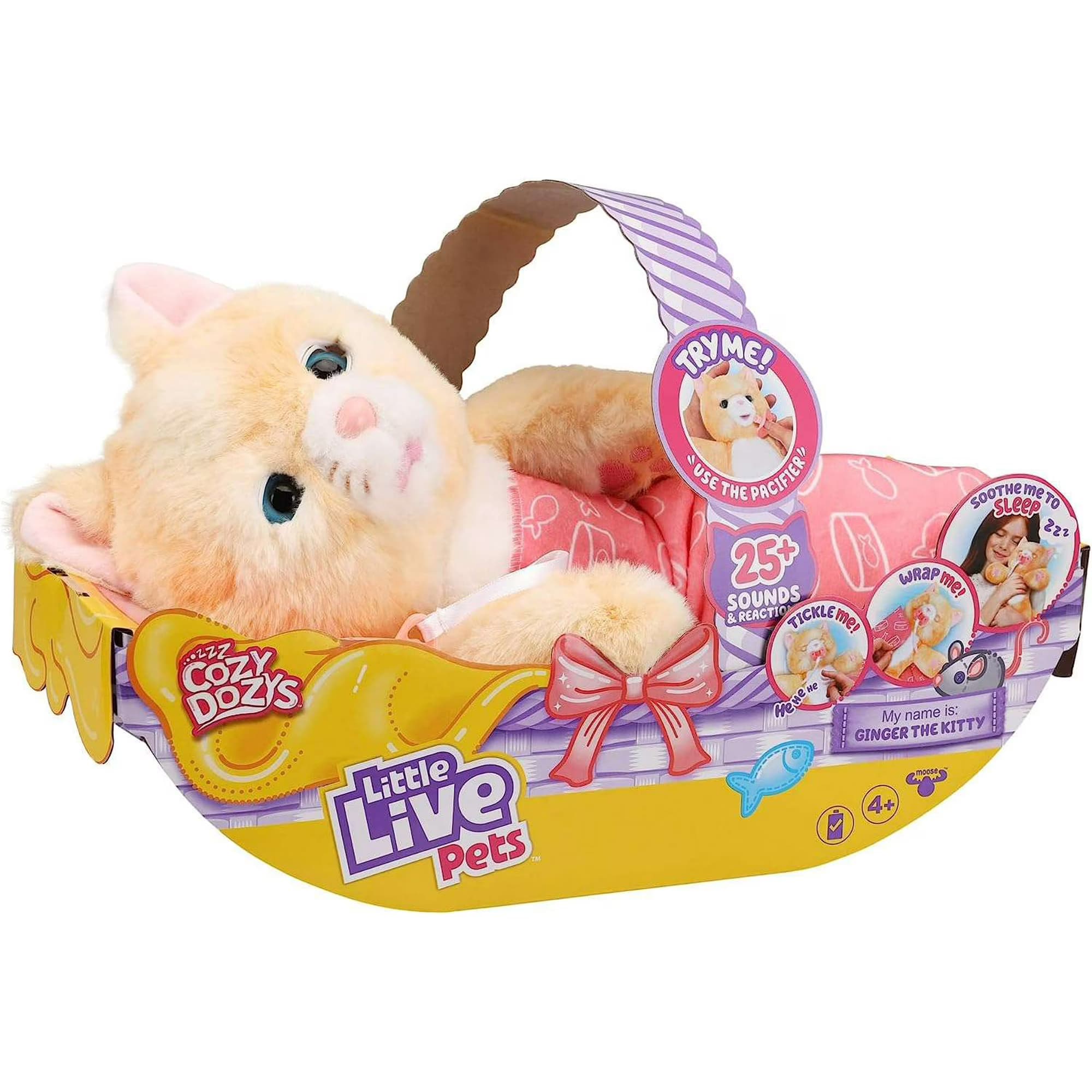 Mascota Interactiva Little Live Pets Cozy Dozy Ginger La Gatita, Peluche con 25+ Sonidos y Reacciones, Edades 4+