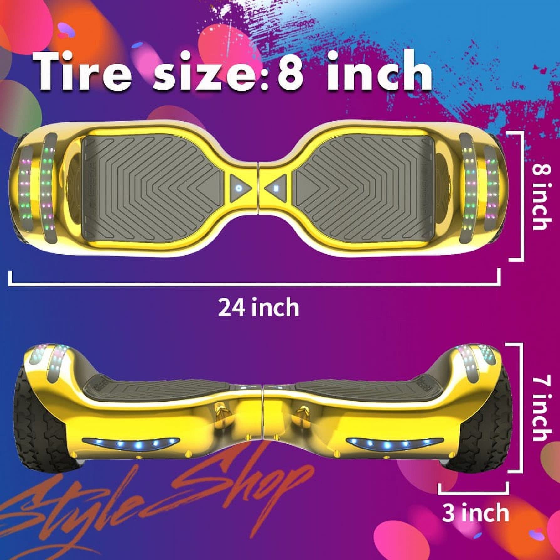 Patineta Eléctrica (Hoverboard) Todoterreno con Ruedas LED Anchas y Altavoz Bluetooth, Color Oro Cromado