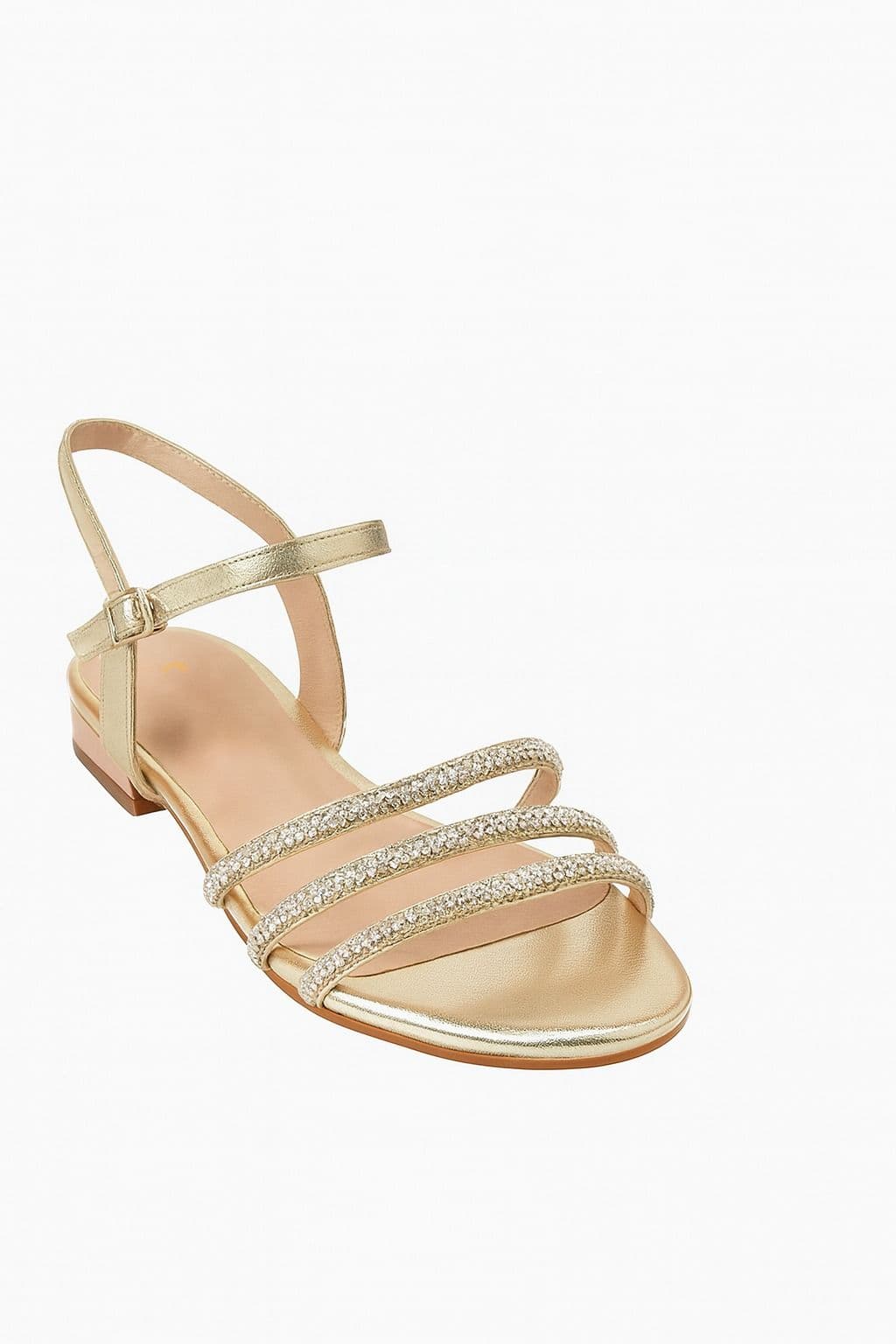 Sandalia Dorada Elegante con Tiras de Perlas