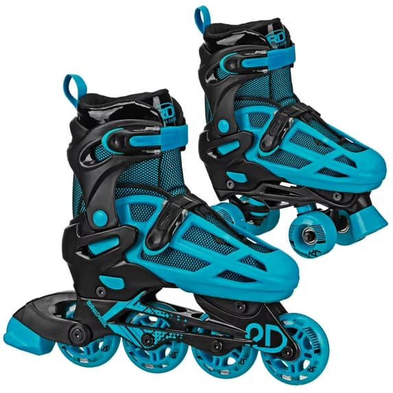 Patines Ajustables 2 en 1 Roller Derby Falcon para Niño, Patines en Línea y Quad, Negro/Azul (Talla 3-6)