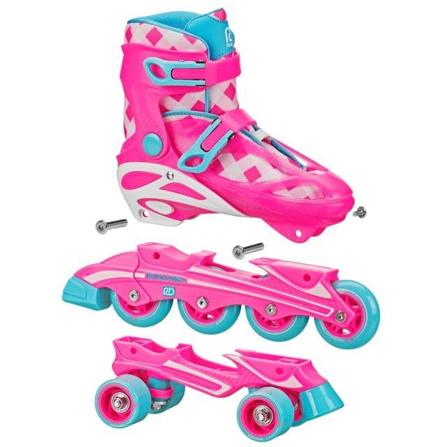 Patines 2 en 1 Roller Derby Sprinter para Niña, Patines en Línea y Quad, Diseño Gingham (Talla 3-6)