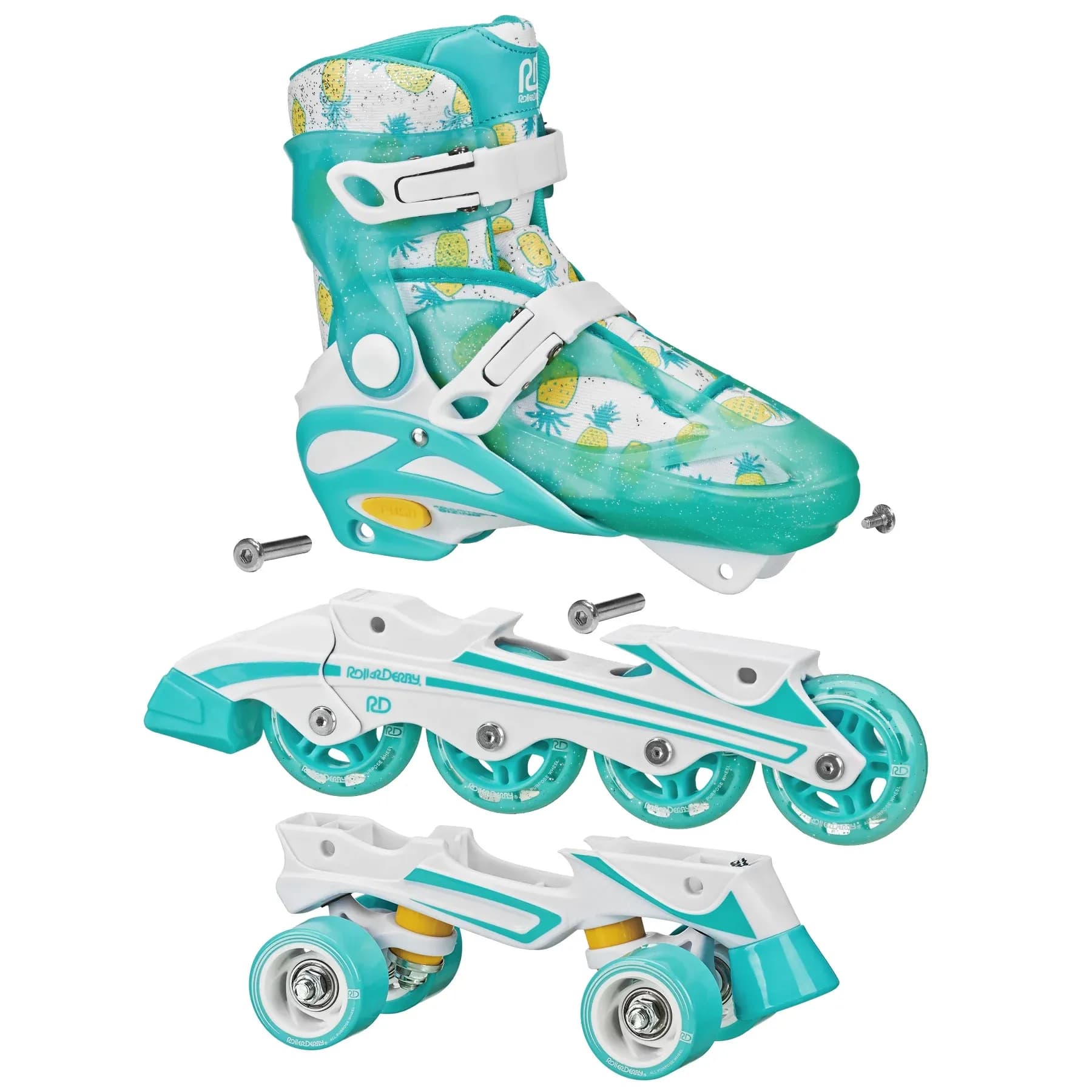 Patines Combo 2 en 1 Roller Derby Sprinter para Niña, Patines en Línea y de 4 Ruedas (Quad), Piña (Talla 3-6)